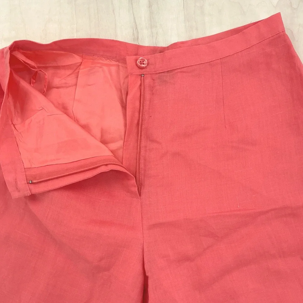90s DinaK Tailored Linen Trousers Womens M Coral Pink High Waisted Straight Leg